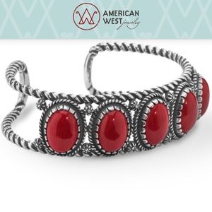 American West Silver Red Coral Cuff Bracelet